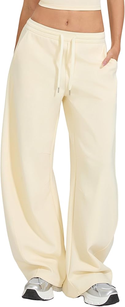 Barrel Sweatpants Baggy Wide Leg Pants Elastic Waisted Drawstring Lounge Sweat Pants with Pockets
